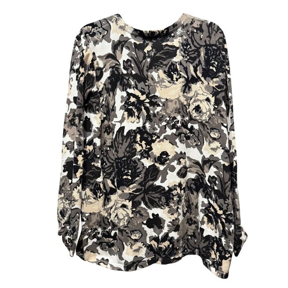 Isaac Mizrahi Live! Womens 3X Floral Print Long Sleeve Cardigan Neutral Tones - Picture 3 of 6